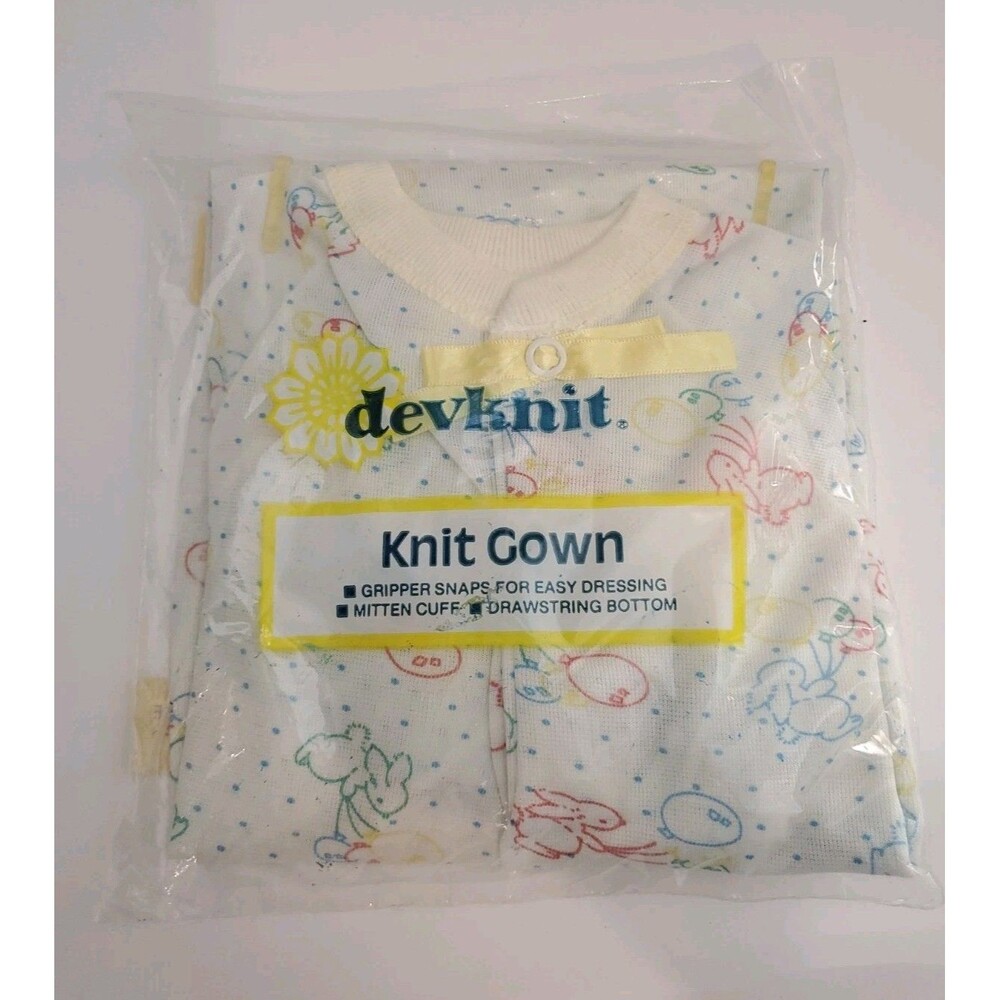 Vintage 1980s Devknit NOS Knit Gown Layette Newborn New in Package GPU 1550-86